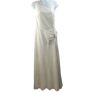 Talbots Petites Size 16 Ivory Jewel Front Slit One Shoulder Formal Gown Dress